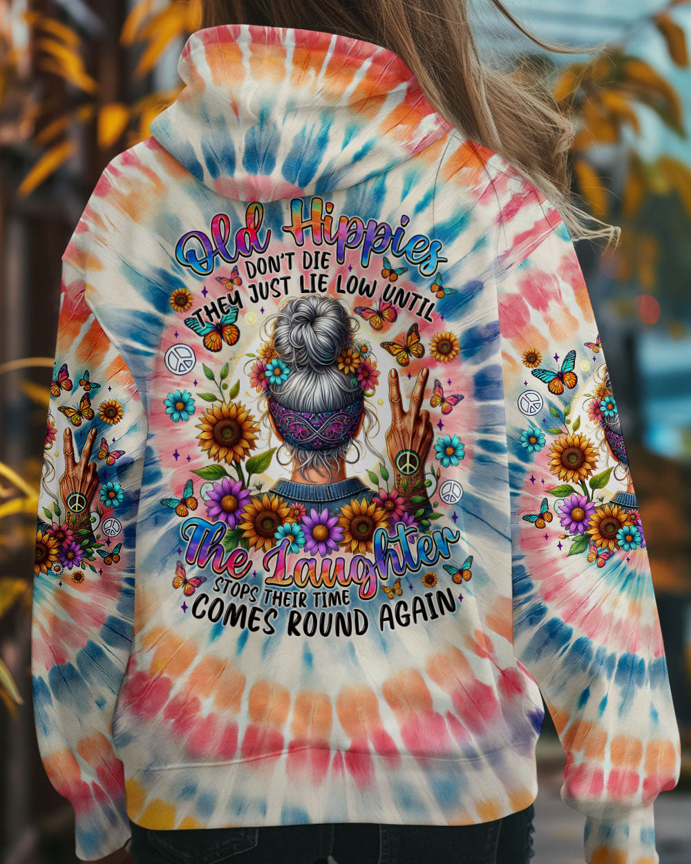 Old Hippies Dont Die The Laughter Tie Dye Retro Peace and Flowers AOP Shirts _7_ ww1es