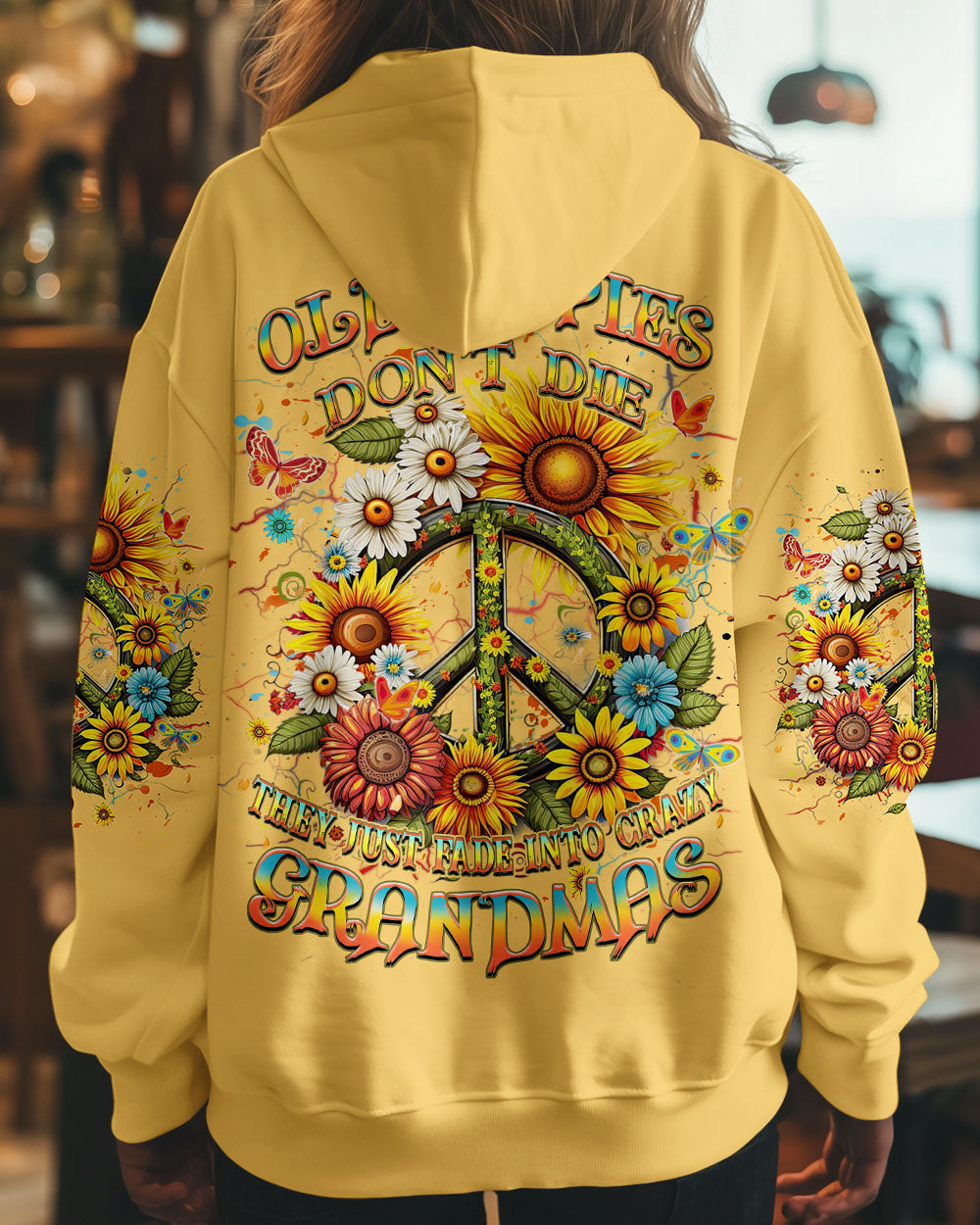 Old Hippies Into Crazy Grandmas Funny Sunflower Peace Sign AOP Shirts _12_ Njcda