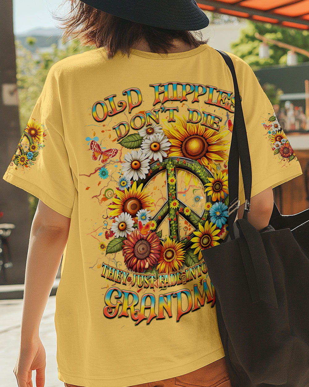 Old Hippies Into Crazy Grandmas Funny Sunflower Peace Sign AOP Shirts _3_ rEhEC