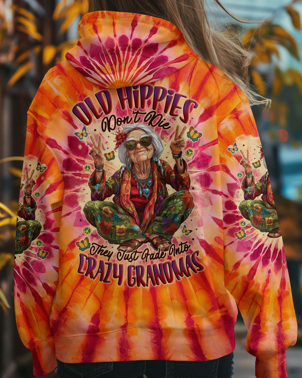 Old Hippies Into Crazy Grandmas Tie Dye Funny Hippie Grandma AOP Shirts _12_ DRbwp