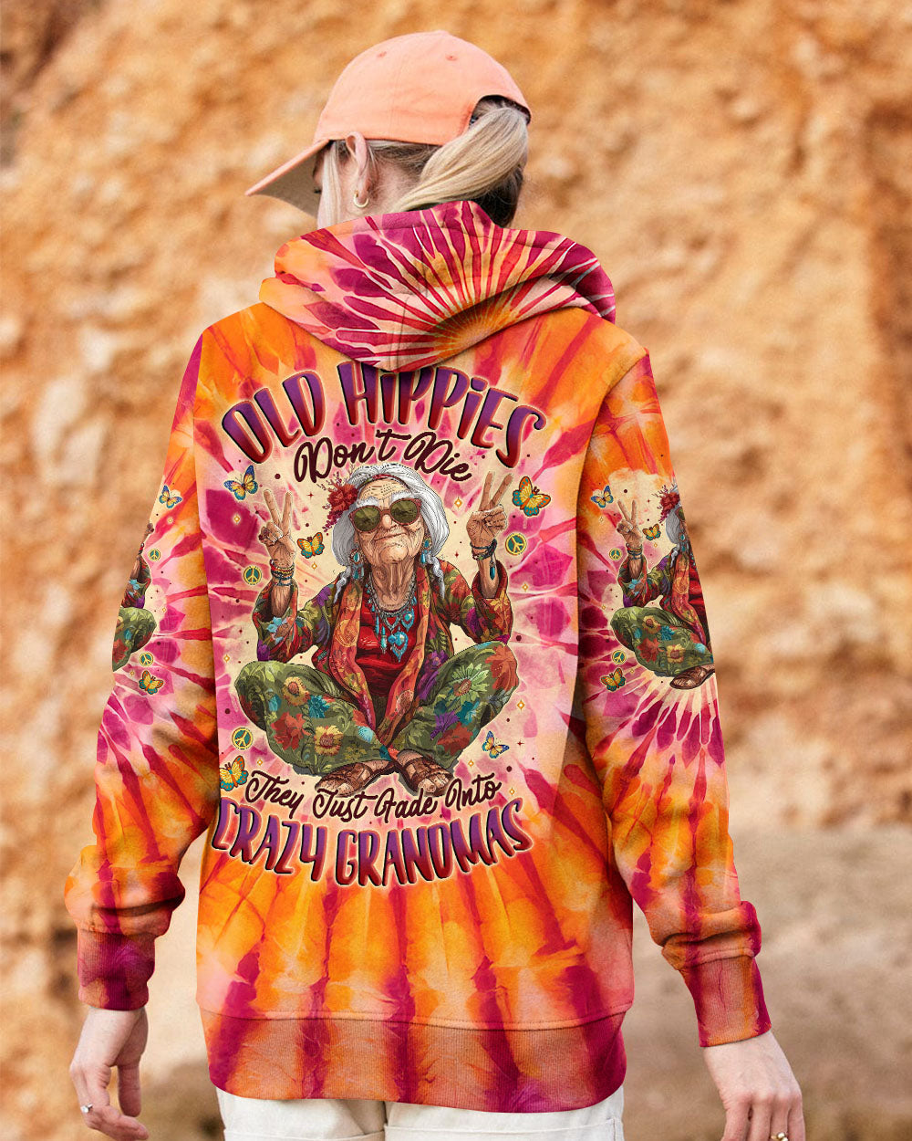Old Hippies Into Crazy Grandmas Tie Dye Funny Hippie Grandma AOP Shirts _13_ 2ZgsD