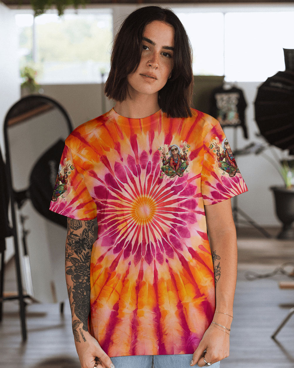 Old Hippies Into Crazy Grandmas Tie Dye Funny Hippie Grandma AOP Shirts _14_ hgRY3