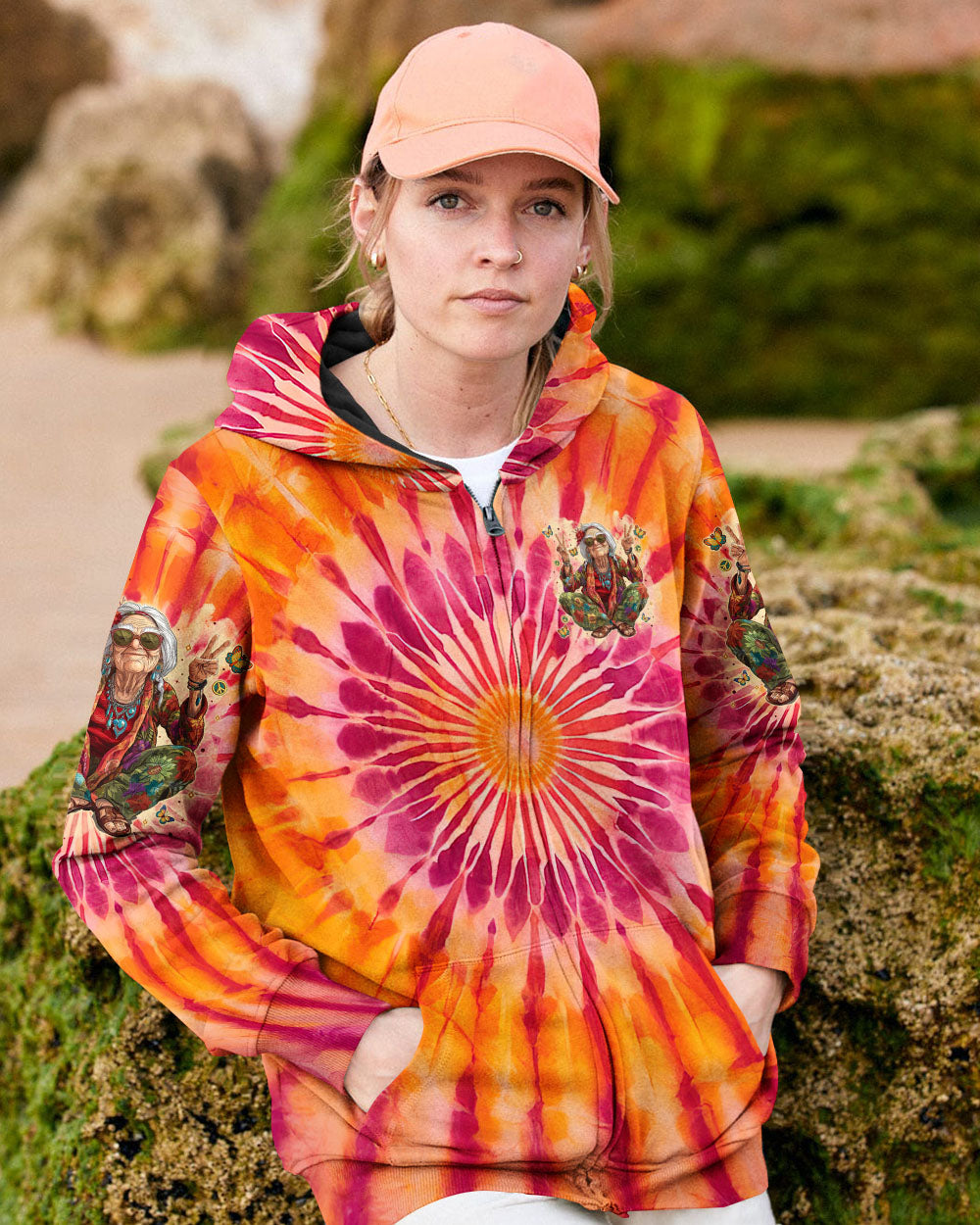 Old Hippies Into Crazy Grandmas Tie Dye Funny Hippie Grandma AOP Shirts _8_ ShC9o