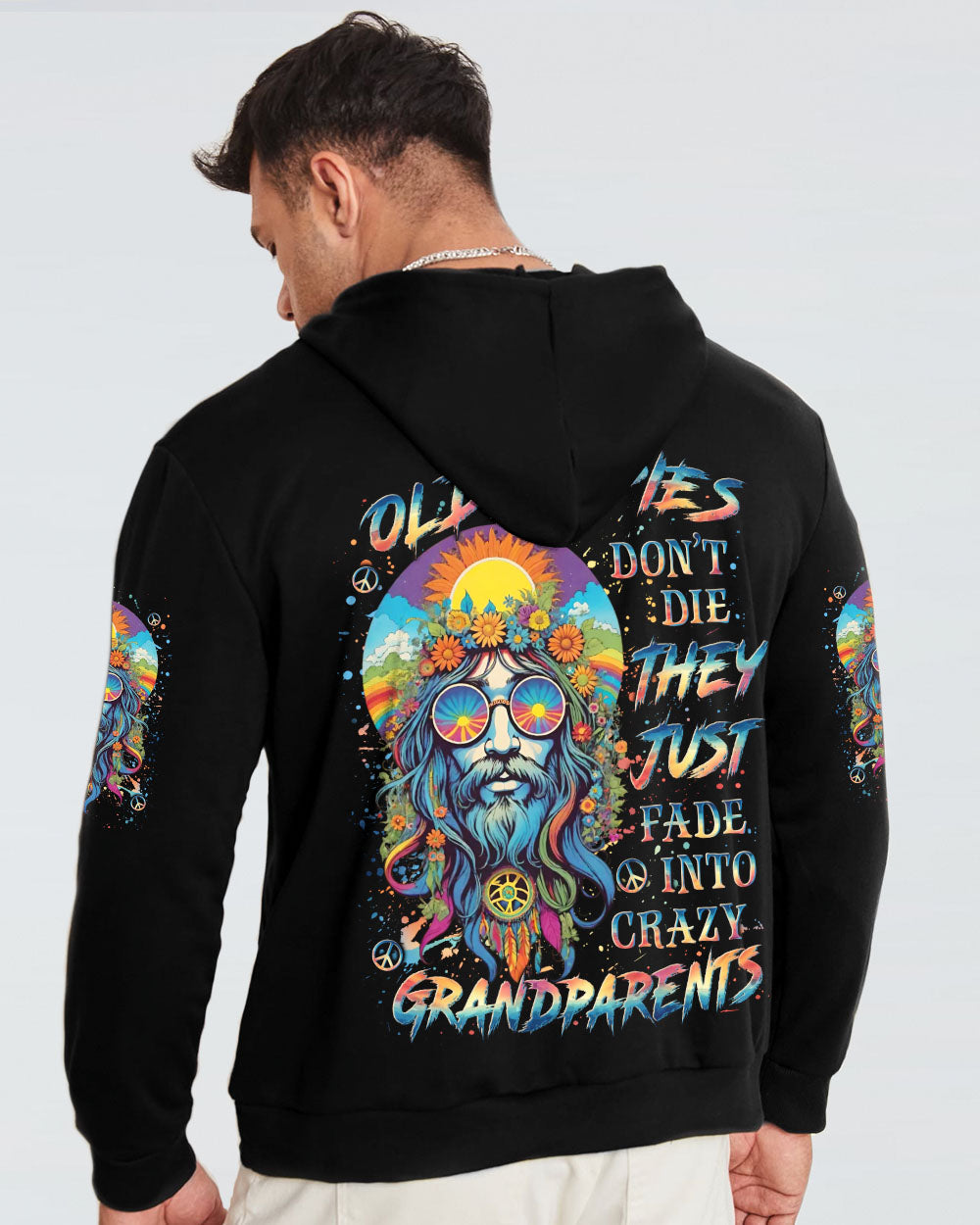 Old Hippies Into Crazy Grandparents Funny Hippie Grandpa Peace Sign Graphic AOP Shirts _11_ EfHc7
