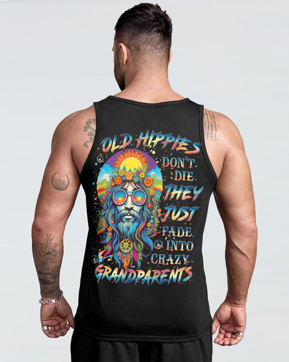 Old Hippies Into Crazy Grandparents Funny Hippie Grandpa Peace Sign Graphic AOP Shirts _13_ nlAA9