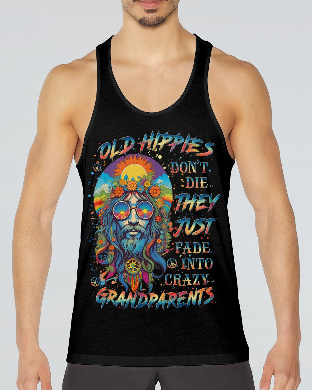 Old Hippies Into Crazy Grandparents Funny Hippie Grandpa Peace Sign Graphic AOP Shirts _14_ krVOL