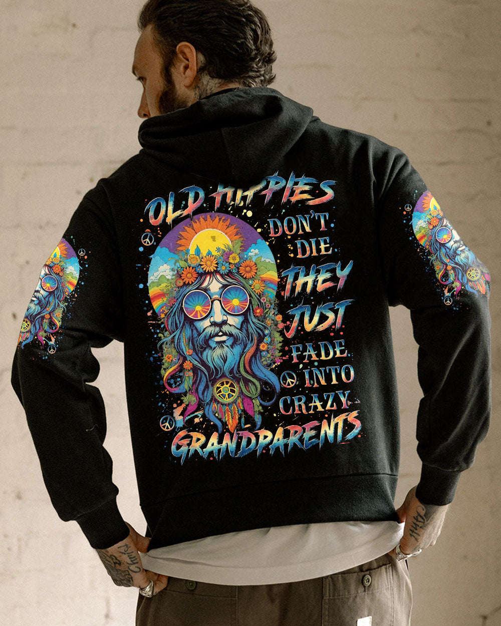 Old Hippies Into Crazy Grandparents Funny Hippie Grandpa Peace Sign Graphic AOP Shirts _15_ Jbo4h
