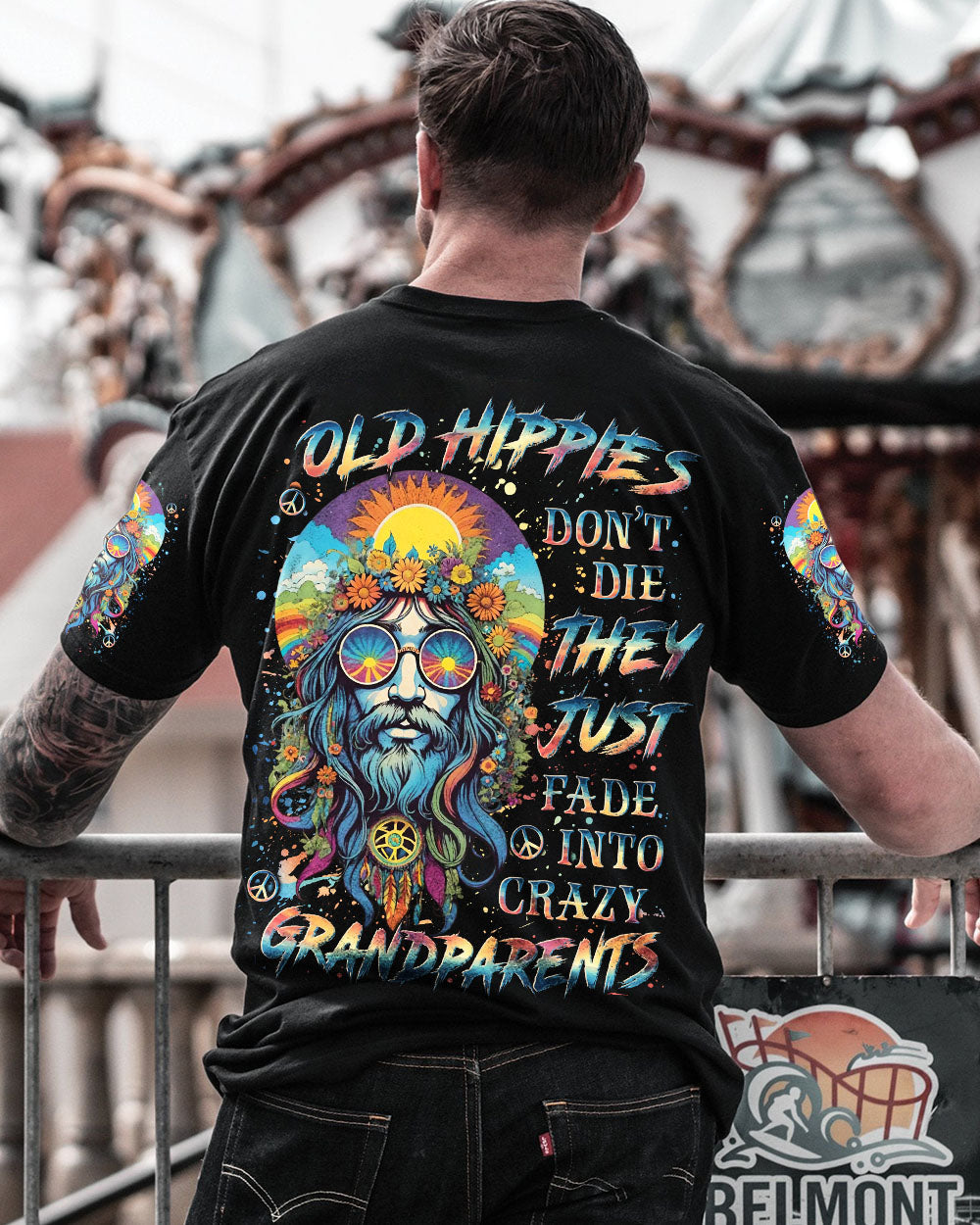 Old Hippies Into Crazy Grandparents Funny Hippie Grandpa Peace Sign Graphic AOP Shirts _3_ IvqQh
