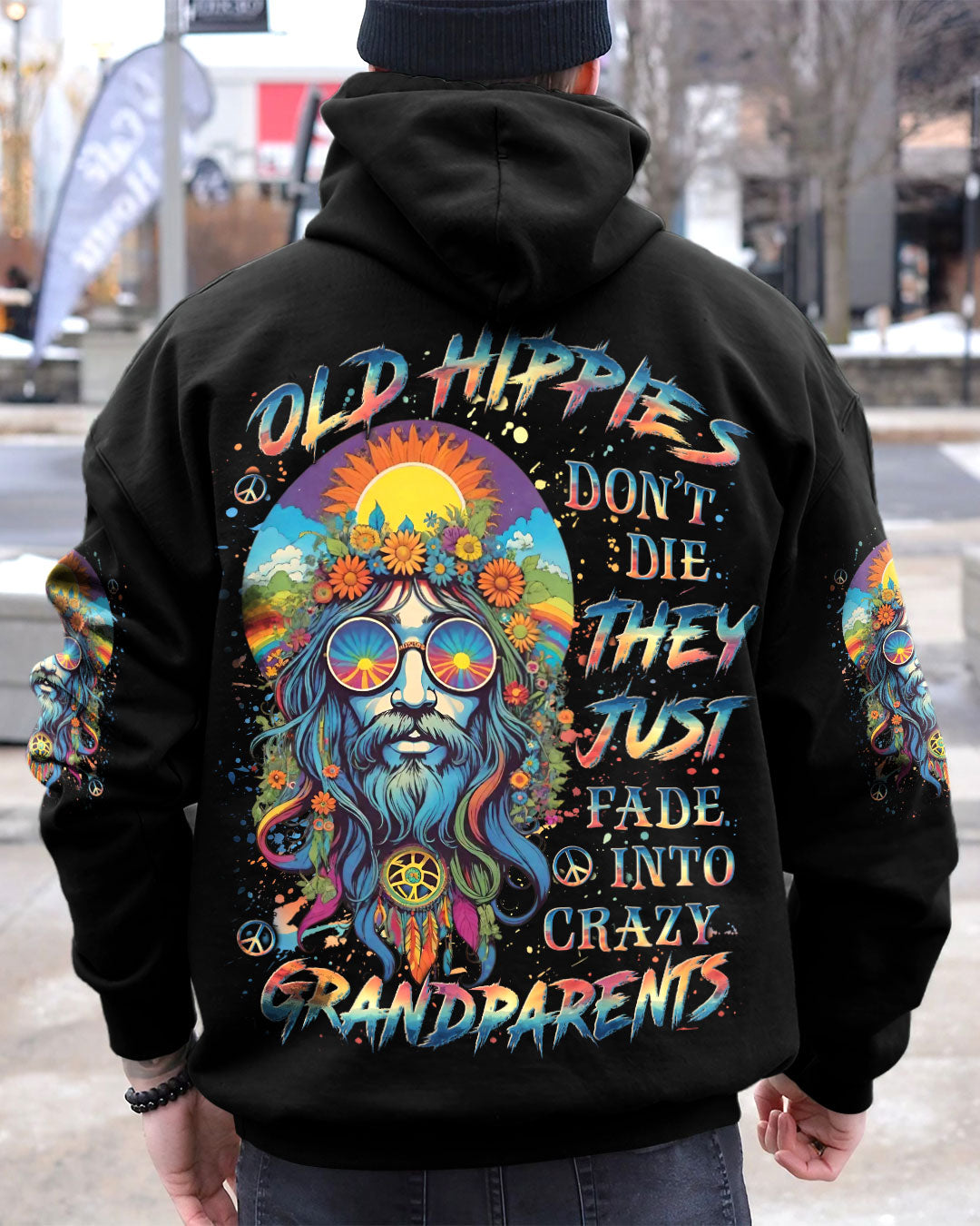 Old Hippies Into Crazy Grandparents Funny Hippie Grandpa Peace Sign Graphic AOP Shirts _7_ nGADi