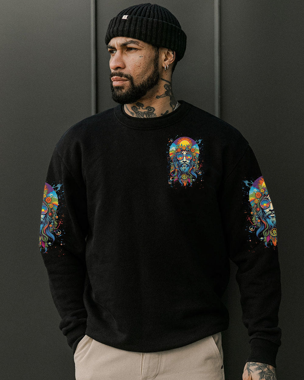 Old Hippies Into Crazy Grandparents Funny Hippie Grandpa Peace Sign Graphic AOP Shirts _8_ 90TZu