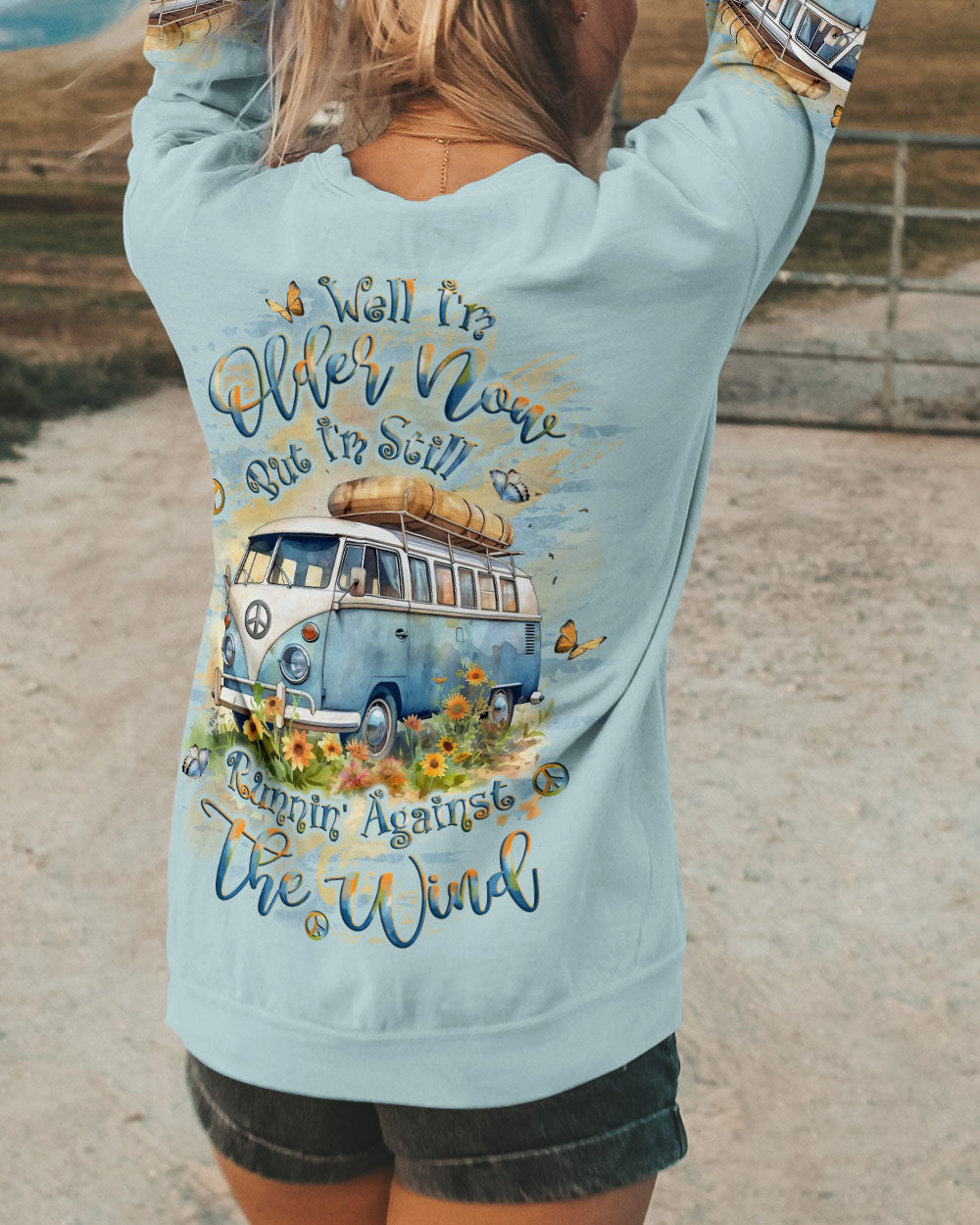 Older Now But I_E2_80_99m Still Runnin Against The Wind Blue VW Van and Sunflower AOP Shirts _5_ XuJ0z