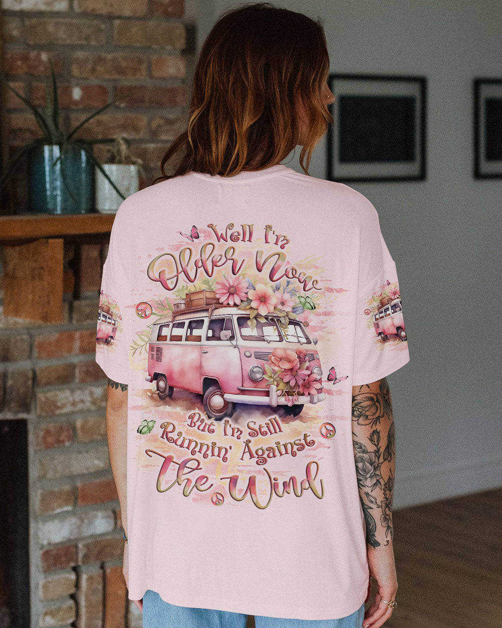 Older Now But I_E2_80_99m Still Runnin_E2_80_99 Against The Wind VW Van and Flower Hippie AOP Shirts _11_ dfplw