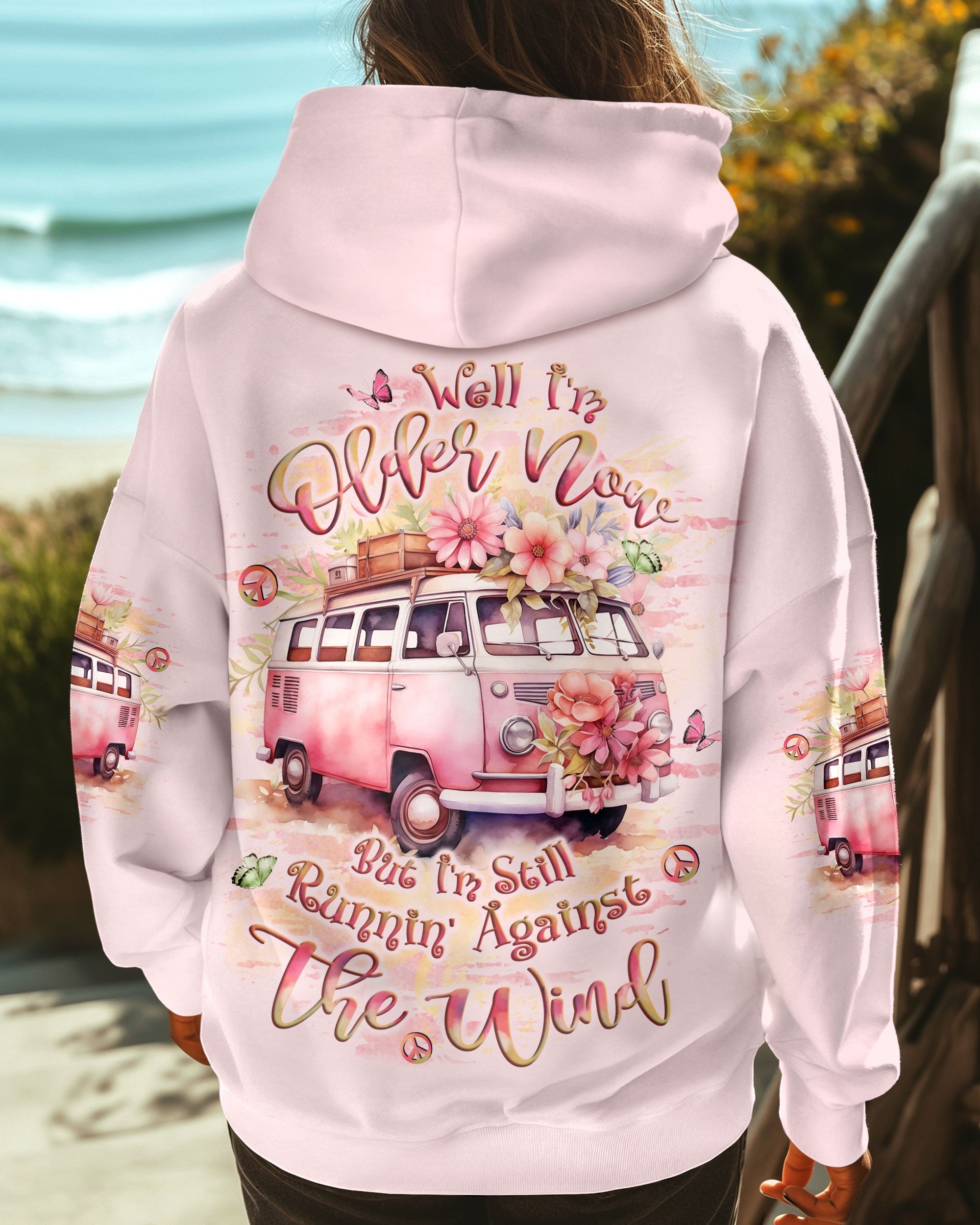 Older Now But I_E2_80_99m Still Runnin_E2_80_99 Against The Wind VW Van and Flower Hippie AOP Shirts _1_ ocz6L