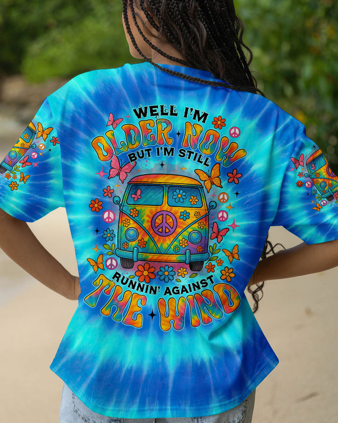 Older Now But I_E2_80_99m Still Runnin_E2_80_99 Against the Wind Blue Tie Dye Peace Van AOP Shirts _1_ cTFxn