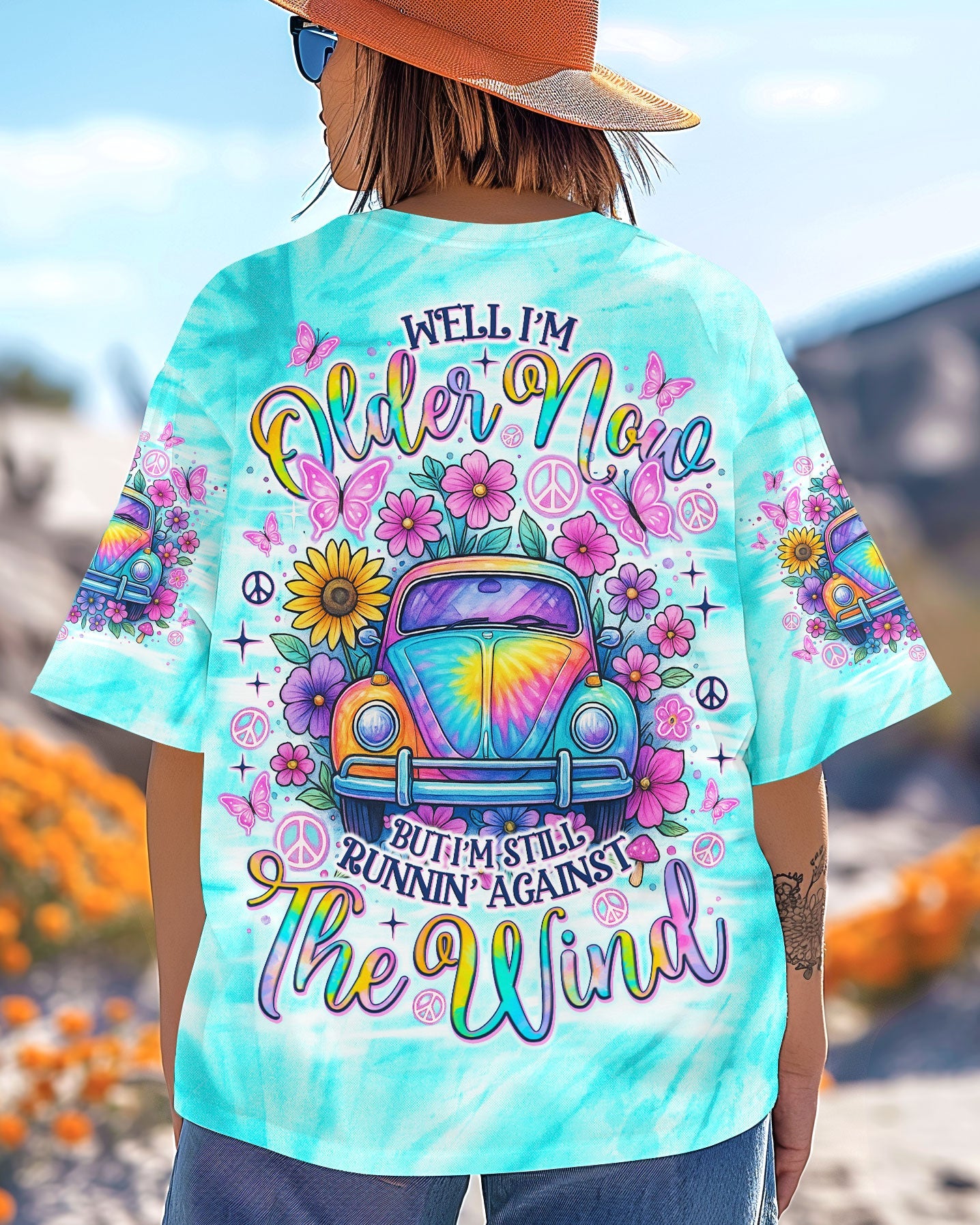 Older Now But I_E2_80_99m Still Runnin_E2_80_99 Against the Wind Hippie Flower Retro Car AOP Shirts _3_ FTYak