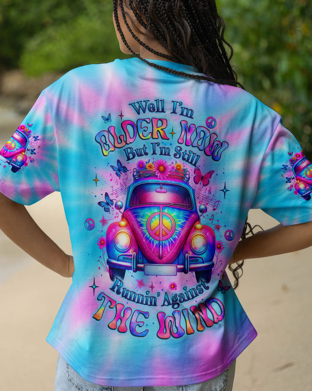 Older Now But I_E2_80_99m Still Runnin_E2_80_99 Against the Wind Tie Dye Hippie Car Graphic AOP Shirts _1_ W2RLO