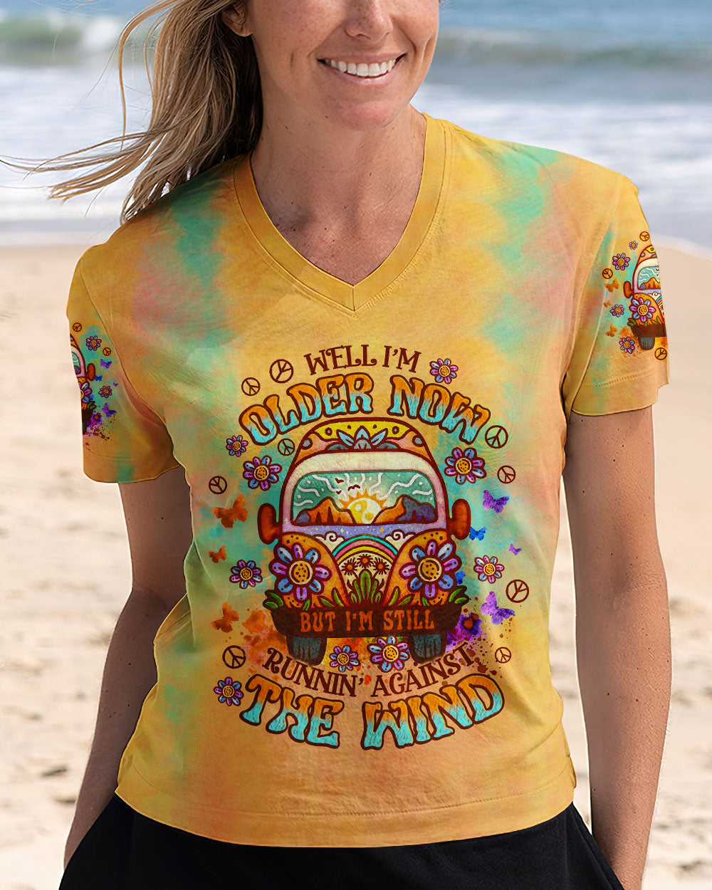Older Now But I_E2_80_99m Still Runnin_E2_80_99 Against the Wind Yellow Tie Dye Hippie Van AOP Shirts _2_ Uyzrz