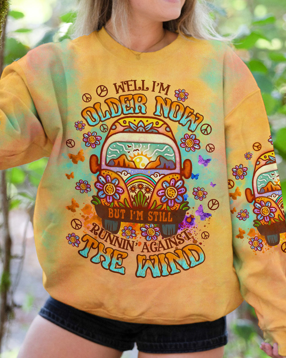 Older Now But I_E2_80_99m Still Runnin_E2_80_99 Against the Wind Yellow Tie Dye Hippie Van AOP Shirts _4_ pLS8y