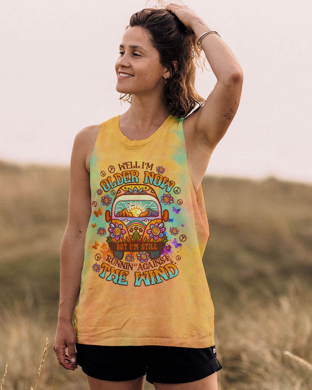 Older Now But I_E2_80_99m Still Runnin_E2_80_99 Against the Wind Yellow Tie Dye Hippie Van AOP Shirts _7_ a51Qd