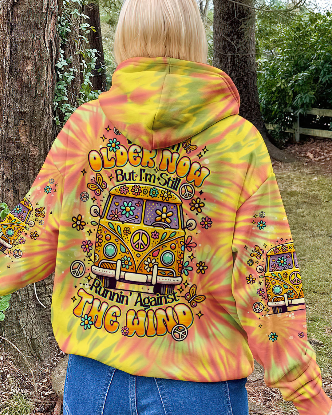 Older Now But I_E2_80_99m Still Runnin_E2_80_99 Against the Wind Yellow Tie Dye Hippie Van Design AOP Shirts _9_ pH8Nk