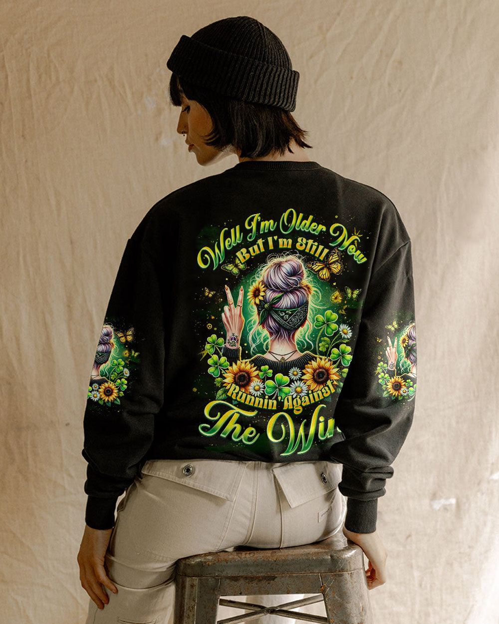 Older Now But Im Still Runnin Against The Wind Hippie Sunflower Girl AOP Shirts _12_ 1KxNd