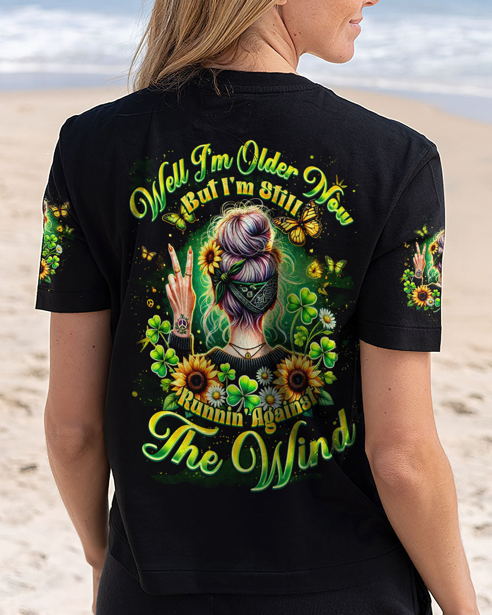 Older Now But Im Still Runnin Against The Wind Hippie Sunflower Girl AOP Shirts _3_ WFoE5