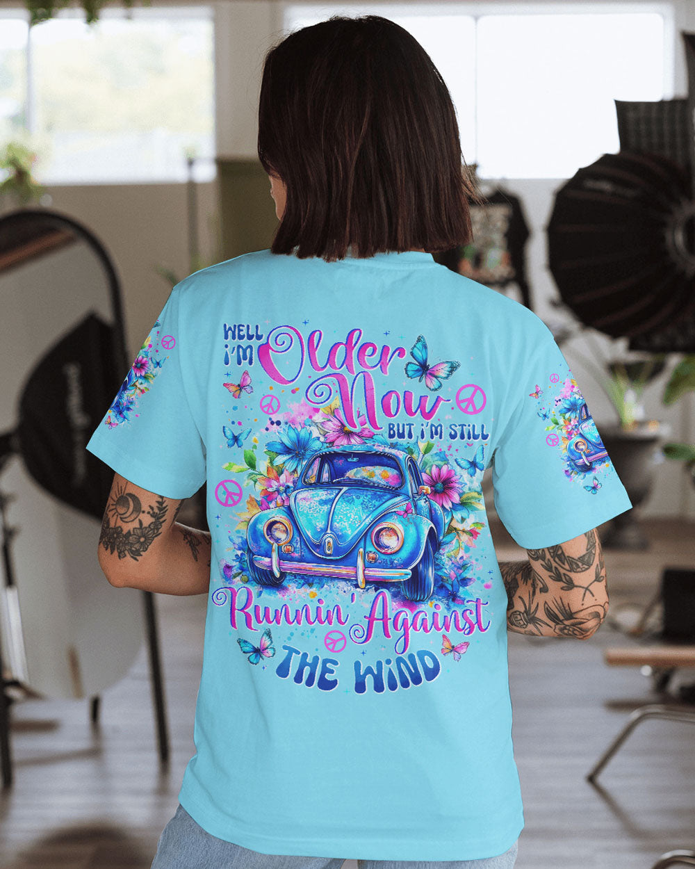 Older Now But Im Still Runnin Against the Wind Blue Retro Car Graphic AOP Shirts _3_ 5jxLz