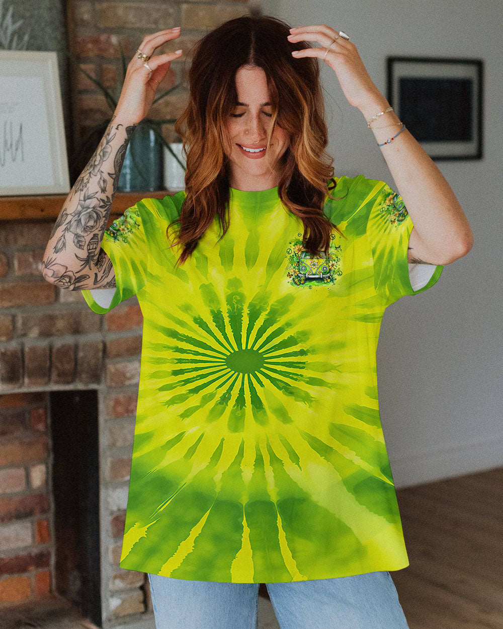 Older Now But Im Still Runnin Against the Wind Green Tie Dye Hippie Van AOP Shirts _9_ gUYss