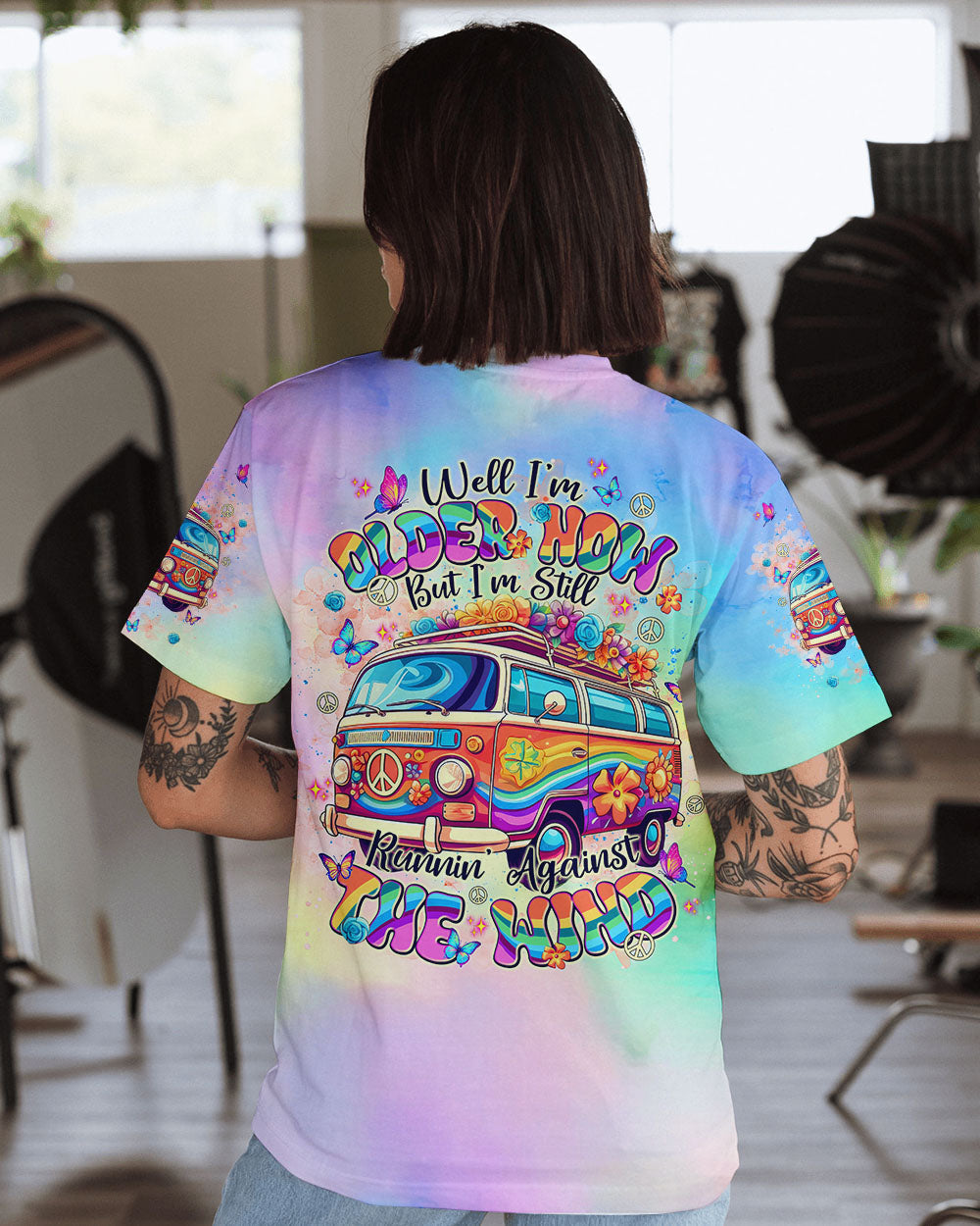 Older Now But Im Still Runnin Against the Wind Peace Van and Flowers AOP Shirts _1_ k6GRC