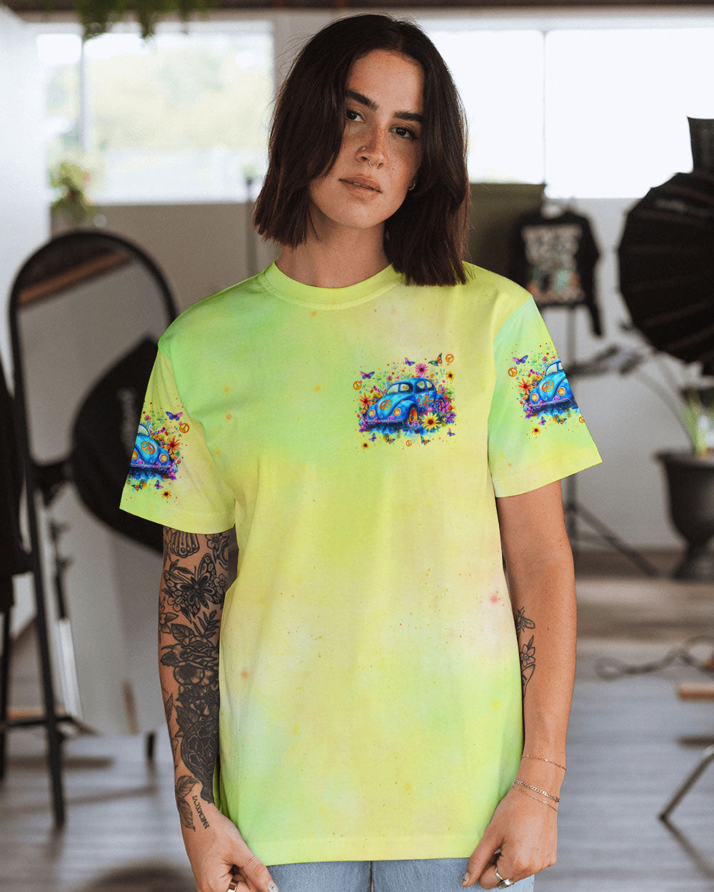 Older Now But Im Still Running Against The Wind Blue Hippie Car Floral AOP Shirts _10_ R7lqM