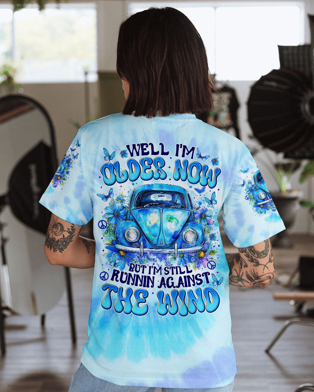 Older Now But Im Still Running Against The Wind Blue Tie Dye Retro Car AOP Shirts _10_ hHQwX