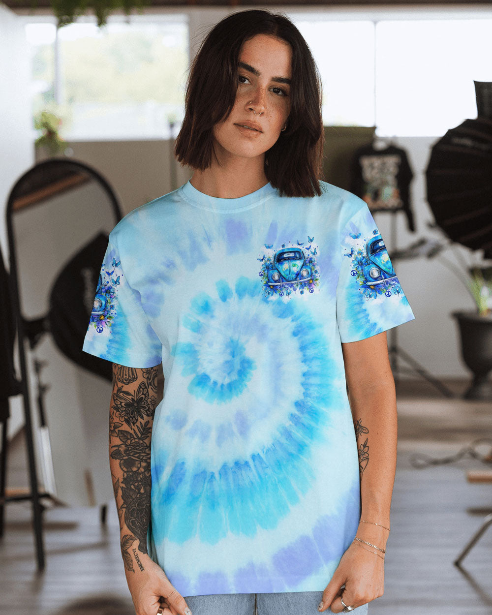 Older Now But Im Still Running Against The Wind Blue Tie Dye Retro Car AOP Shirts _9_ T7Vv3