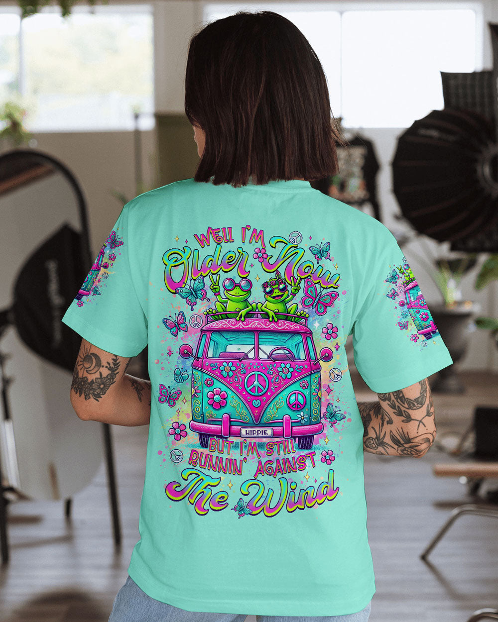 Older Now But Im Still Running Against The Wind Funny Hippie Frog Van AOP Shirts _1_ fzyhv