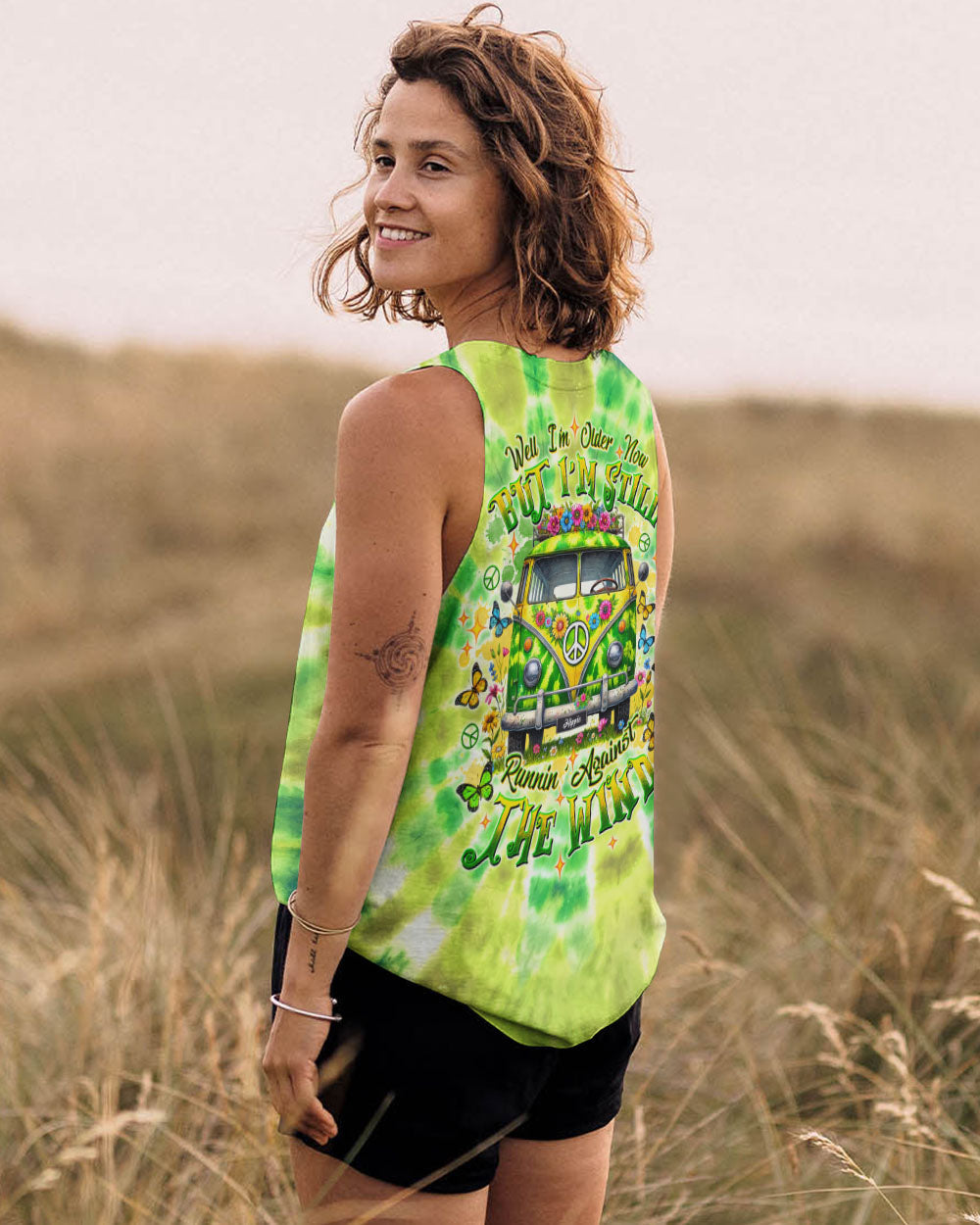 Older Now But Im Still Running Against The Wind Green Tie Dye Hippie Van AOP Shirts _10_ opcjE