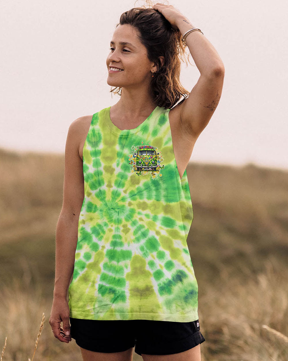 Older Now But Im Still Running Against The Wind Green Tie Dye Hippie Van AOP Shirts _12_ MZupK