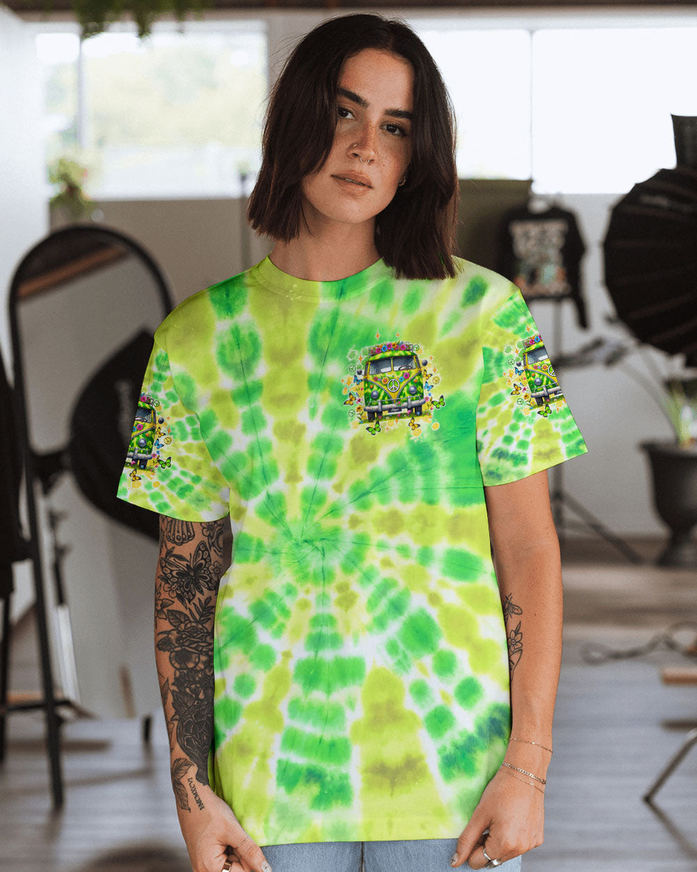 Older Now But Im Still Running Against The Wind Green Tie Dye Hippie Van AOP Shirts _13_ qmMg5