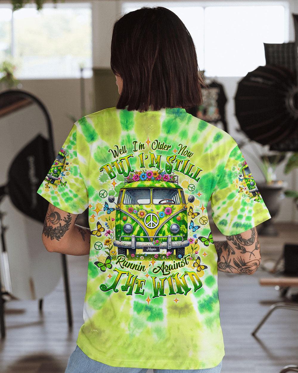 Older Now But Im Still Running Against The Wind Green Tie Dye Hippie Van AOP Shirts _1_ ZJJDQ