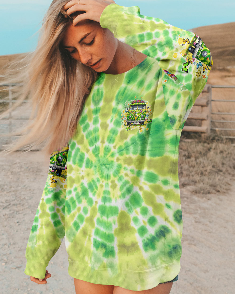 Older Now But Im Still Running Against The Wind Green Tie Dye Hippie Van AOP Shirts _6_ Cizrg