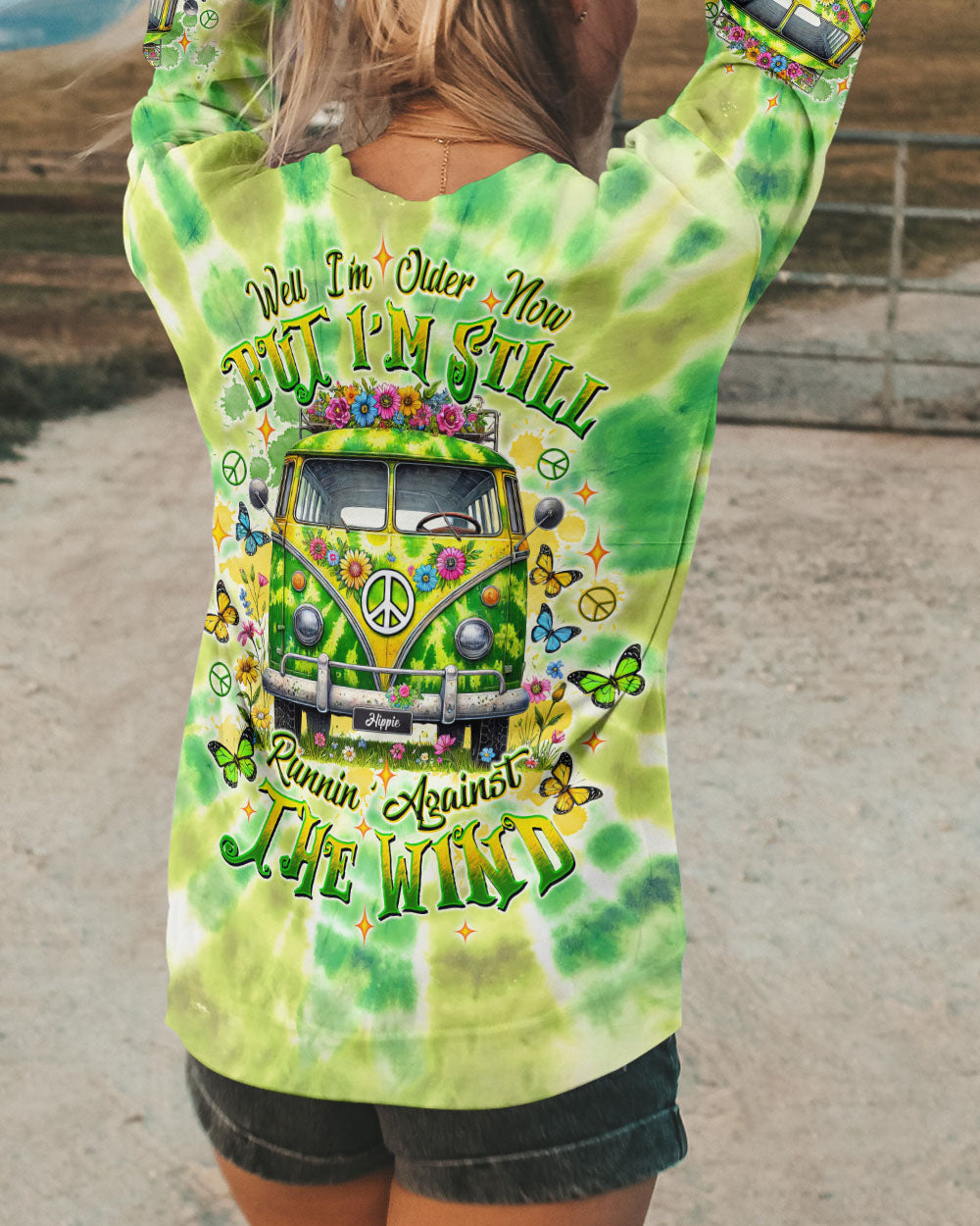 Older Now But Im Still Running Against The Wind Green Tie Dye Hippie Van AOP Shirts _7_ xVdJW