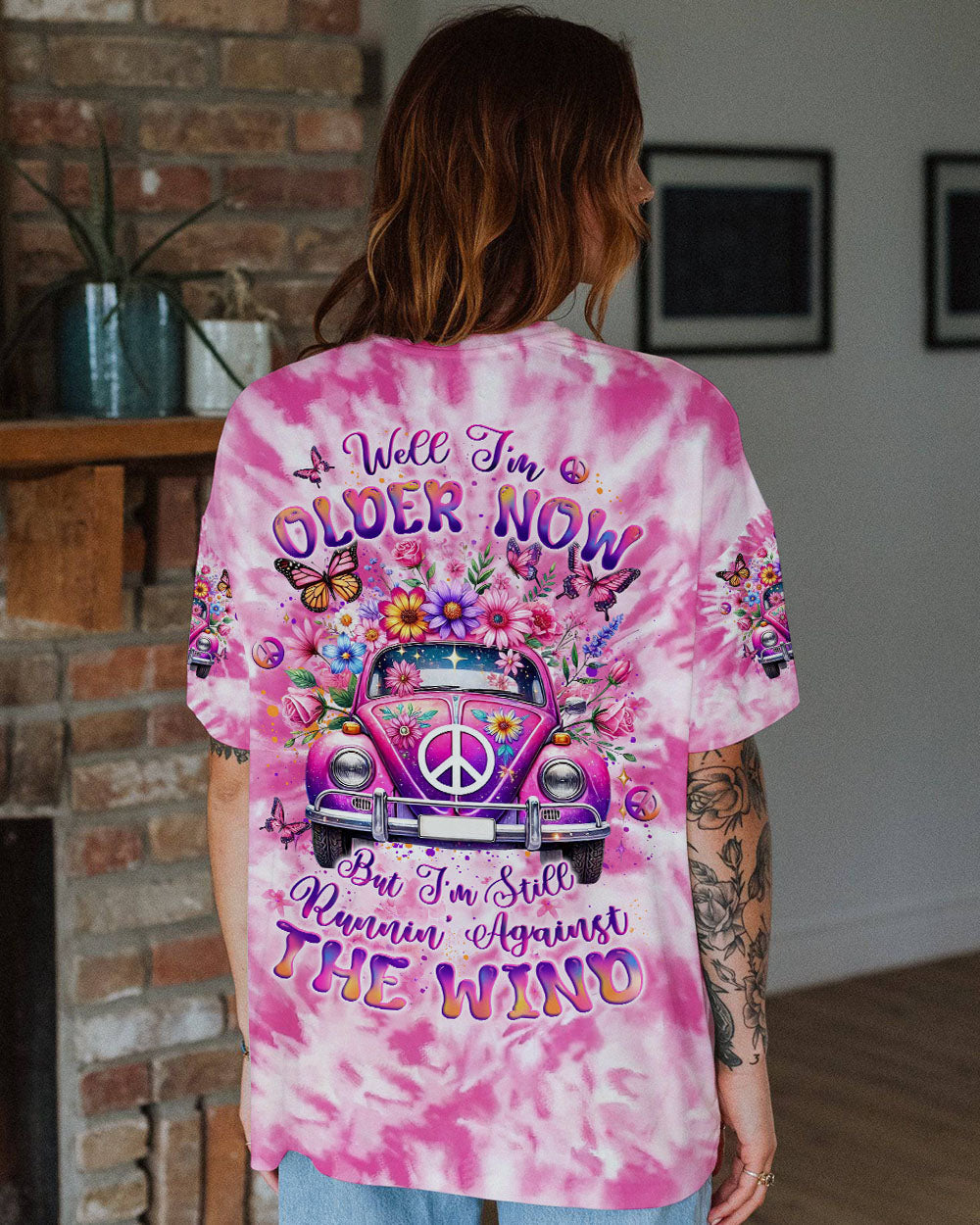 Older Now But Im Still Running Against The Wind Pink Tie Dye Hippie Car AOP Shirts _10_ iOor8