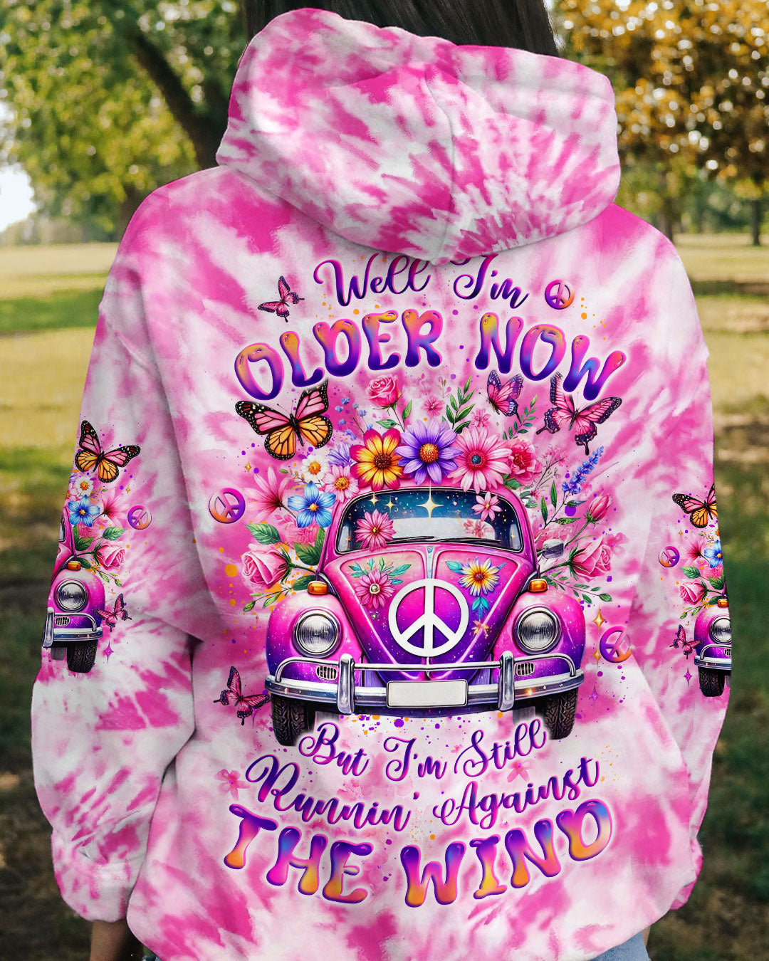 Older Now But Im Still Running Against The Wind Pink Tie Dye Hippie Car AOP Shirts _1_ fjGUf