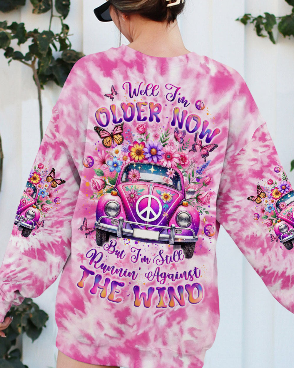 Older Now But Im Still Running Against The Wind Pink Tie Dye Hippie Car AOP Shirts _3_ 726aX