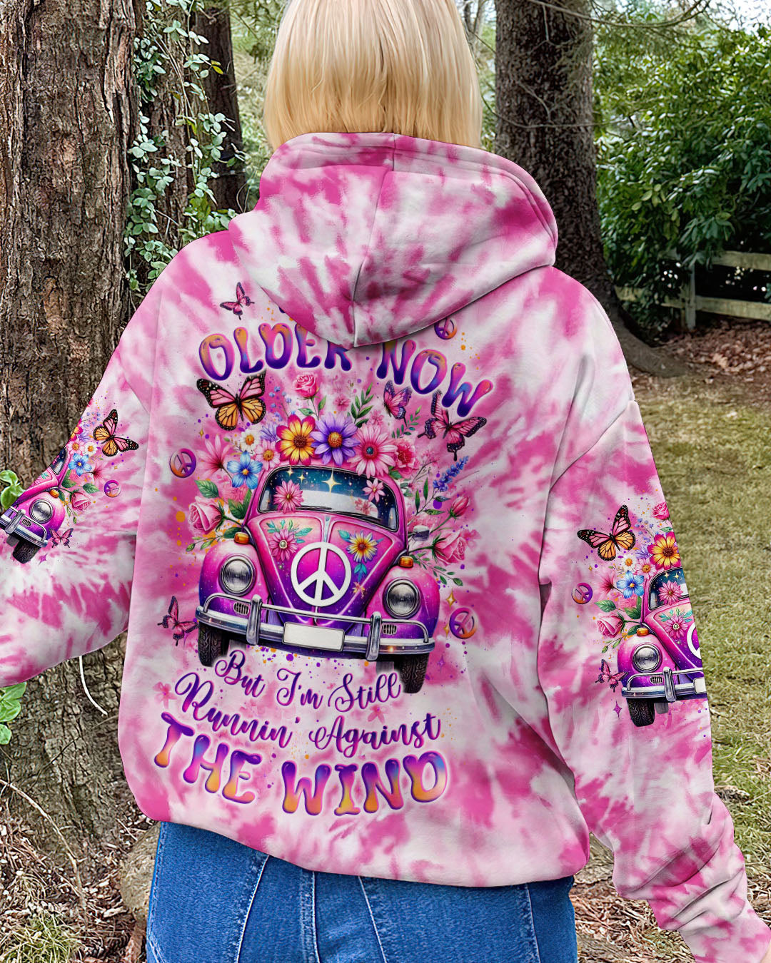 Older Now But Im Still Running Against The Wind Pink Tie Dye Hippie Car AOP Shirts _8_ aK1mS