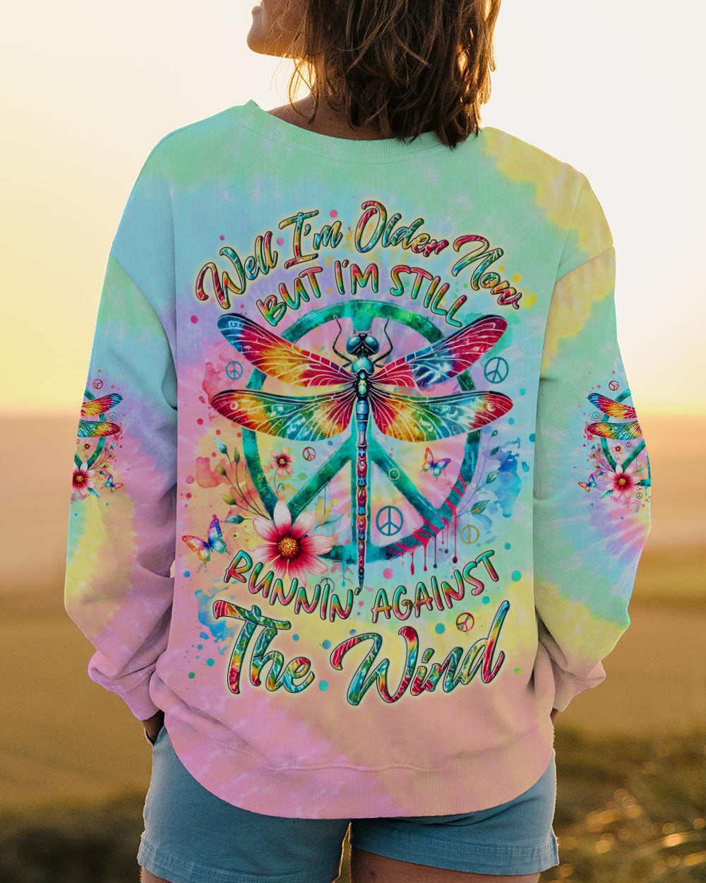 Older Now But Im Still Running Against The Wind Tie Dye Colorful Dragonfly AOP Shirts _10_ 0kXKt