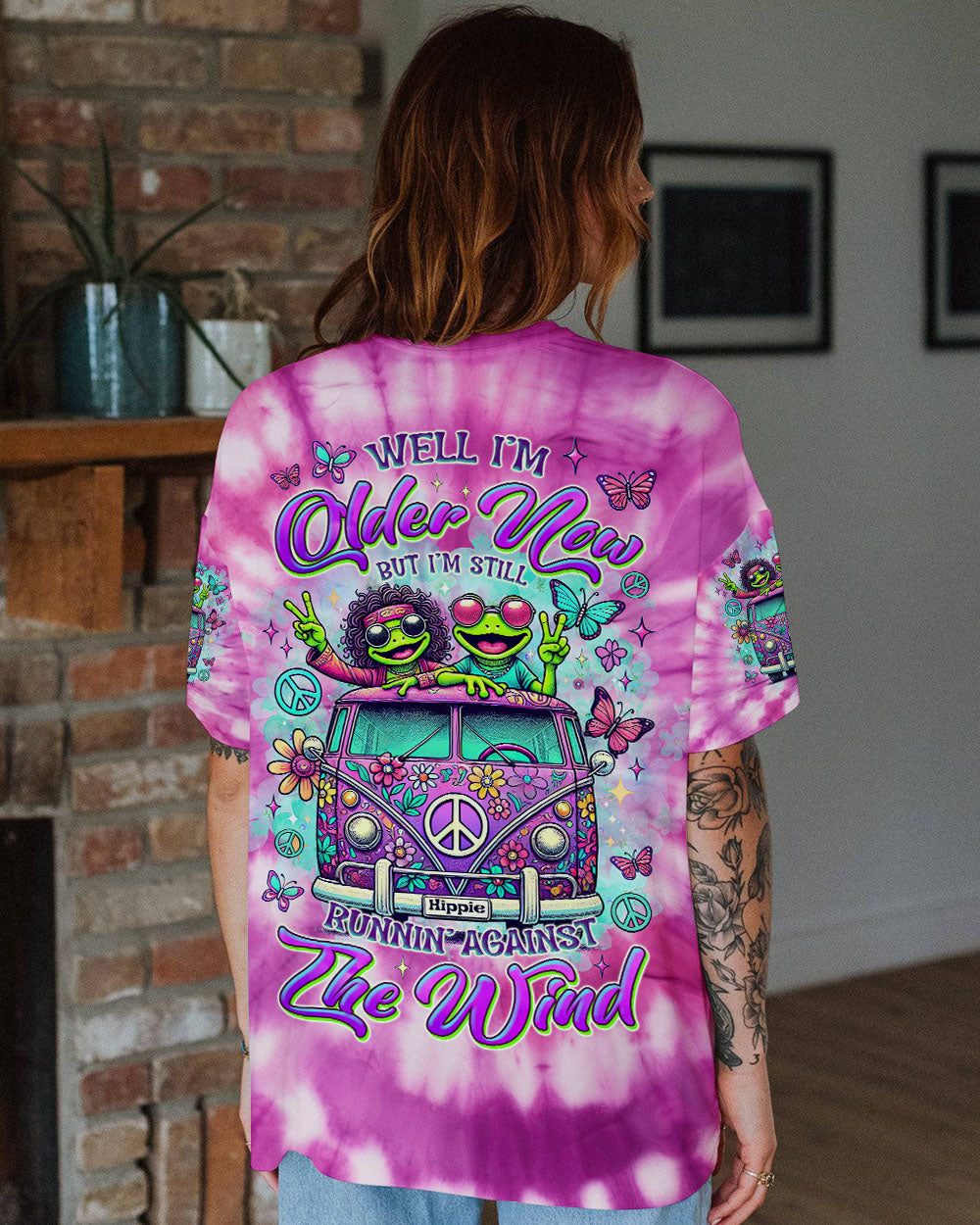 Older Now But Im Still Running Against The Wind Tie Dye Funny Hippie Frog Van AOP Shirts _10_ wDwQ1