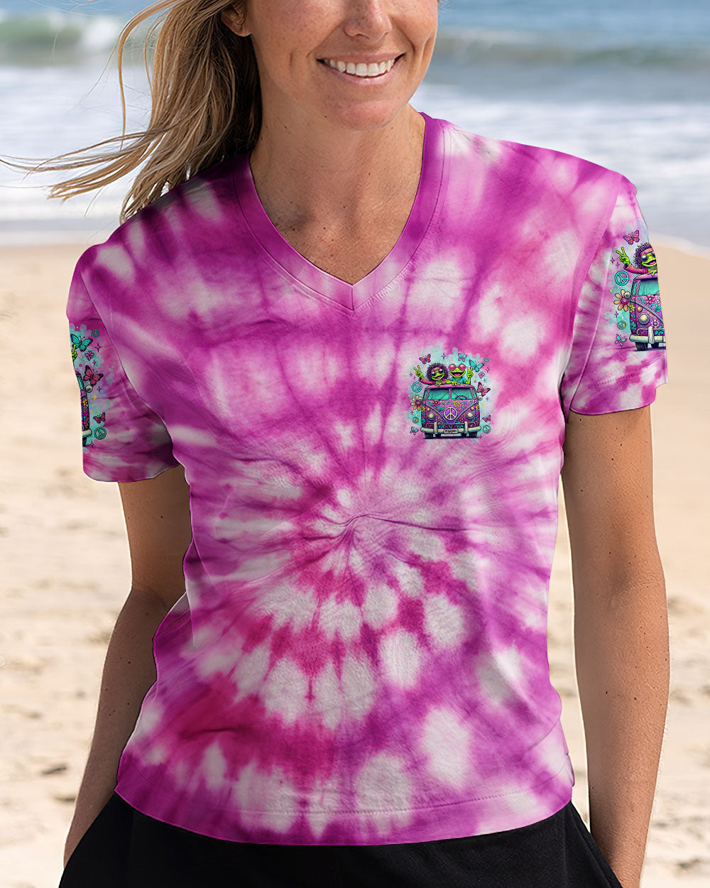 Older Now But Im Still Running Against The Wind Tie Dye Funny Hippie Frog Van AOP Shirts _11_ 8UquV