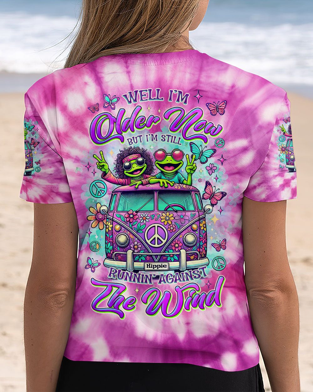 Older Now But Im Still Running Against The Wind Tie Dye Funny Hippie Frog Van AOP Shirts _12_ eY5X8