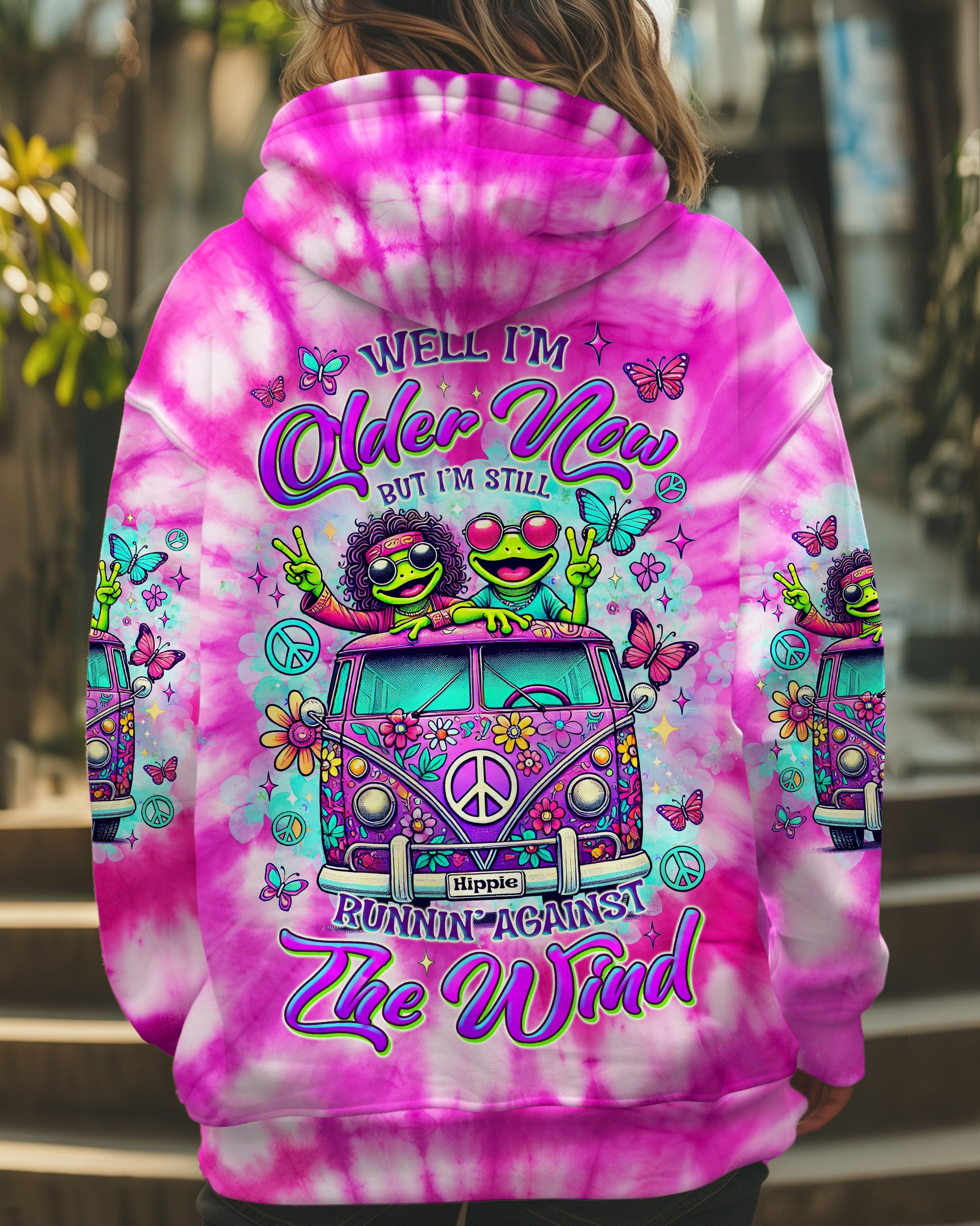 Older Now But Im Still Running Against The Wind Tie Dye Funny Hippie Frog Van AOP Shirts _1_ lGxxi