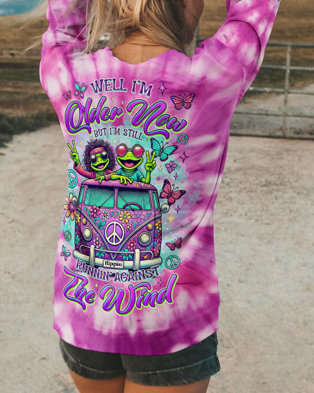 Older Now But Im Still Running Against The Wind Tie Dye Funny Hippie Frog Van AOP Shirts _3_ yqUm9