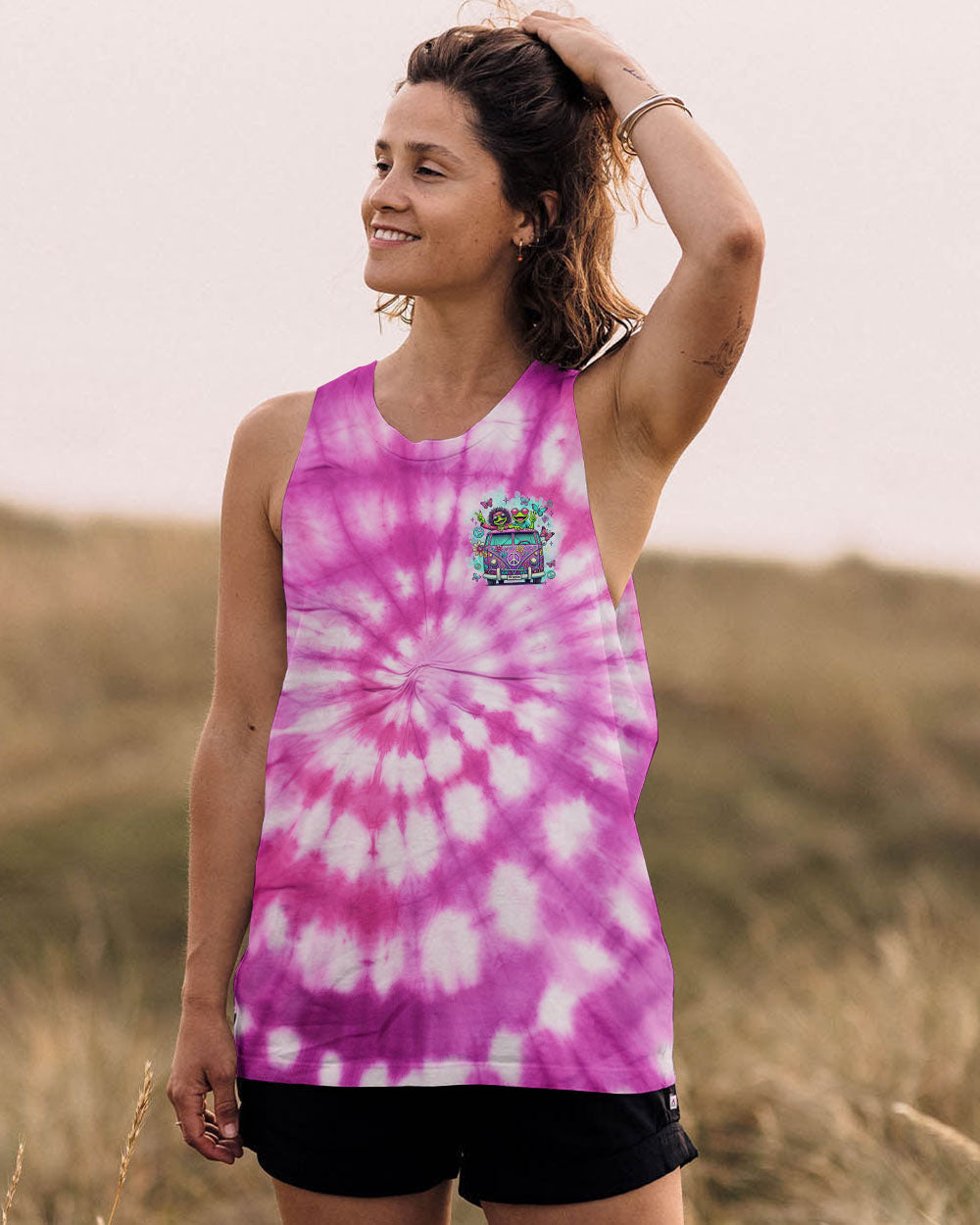 Older Now But Im Still Running Against The Wind Tie Dye Funny Hippie Frog Van AOP Shirts _6_ 0Gm44